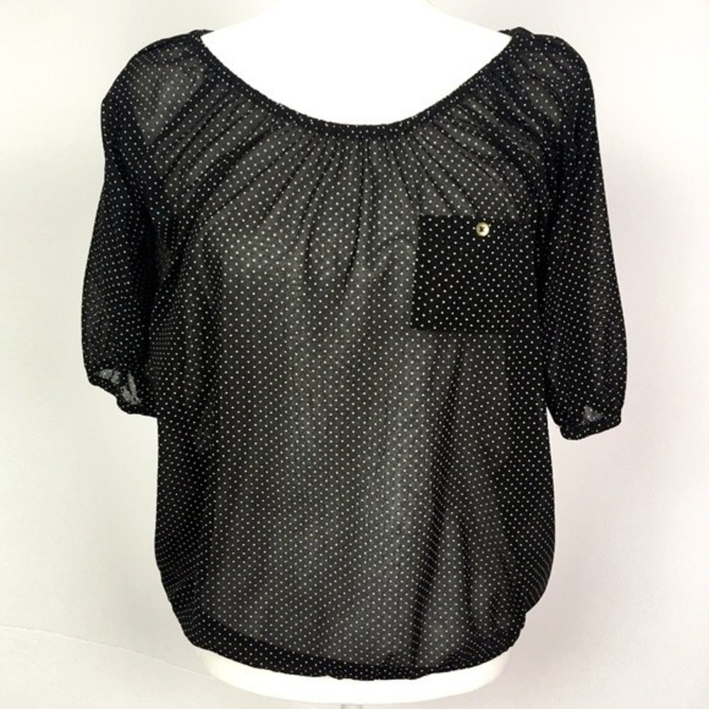 The Limited Black White Polka Dot Peasant Blouse